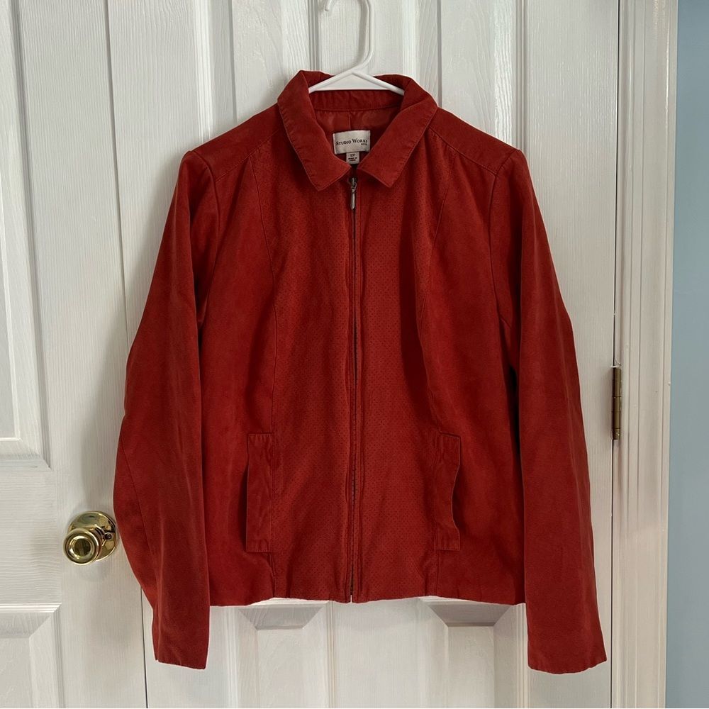 Studio Works Womens 12 Petite Orange Polyester Long Sleeve Collared Jacket